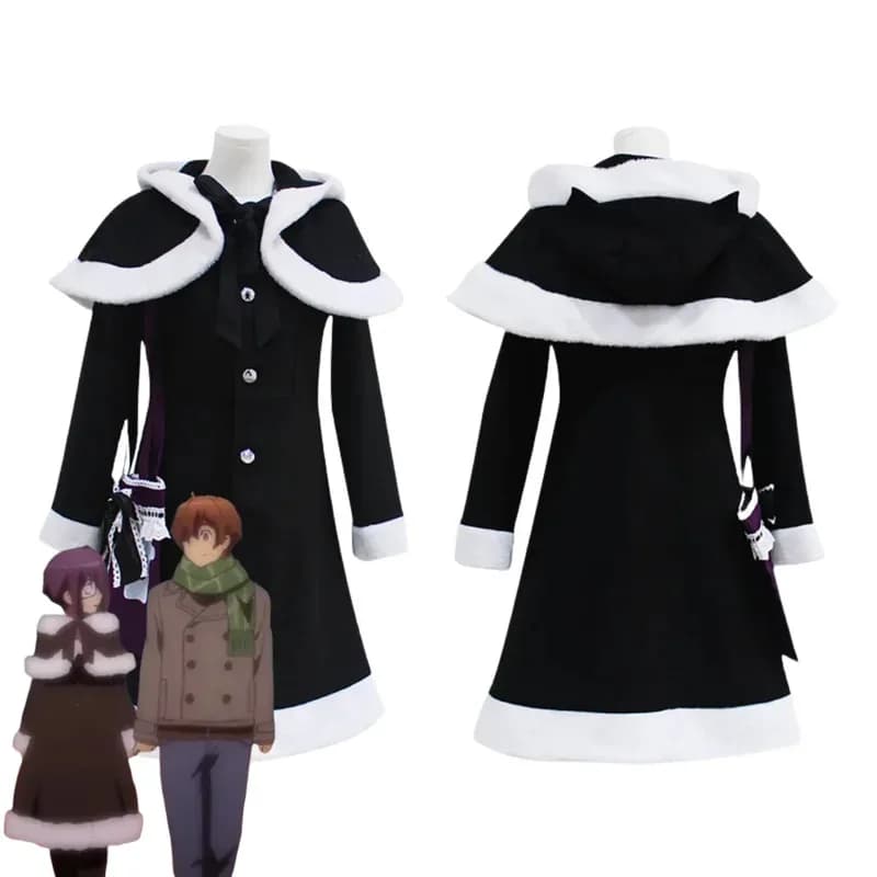 Anime Love, Chunibyo e altre delusioni Takanashi Rikka Costume cosplay Nero Inverno Mao Cappotto Borsa Parrucca Donna Abiti natalizi carini;