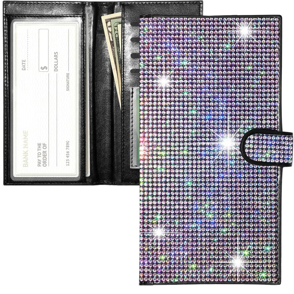 Copertine per quaderni con strass Hasp con inserto per penna Porta carte di credito con identificazione di diamanti artificiali Portafoglio con blocco RFID glitterato