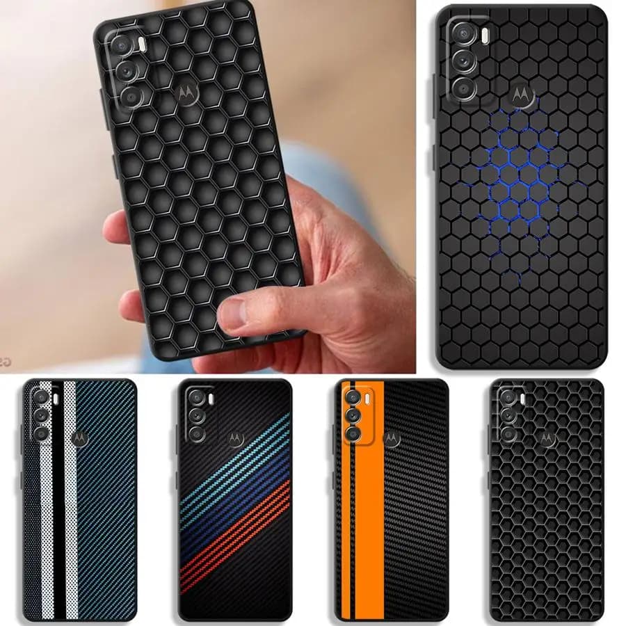 Phone Cover Case for Motorola Moto Edge 20 Pro 30 Lite G22 Edge40 G53 G30 G71 G51 G73 G50 G32 G60s G52 Geometric Carbon Fiber