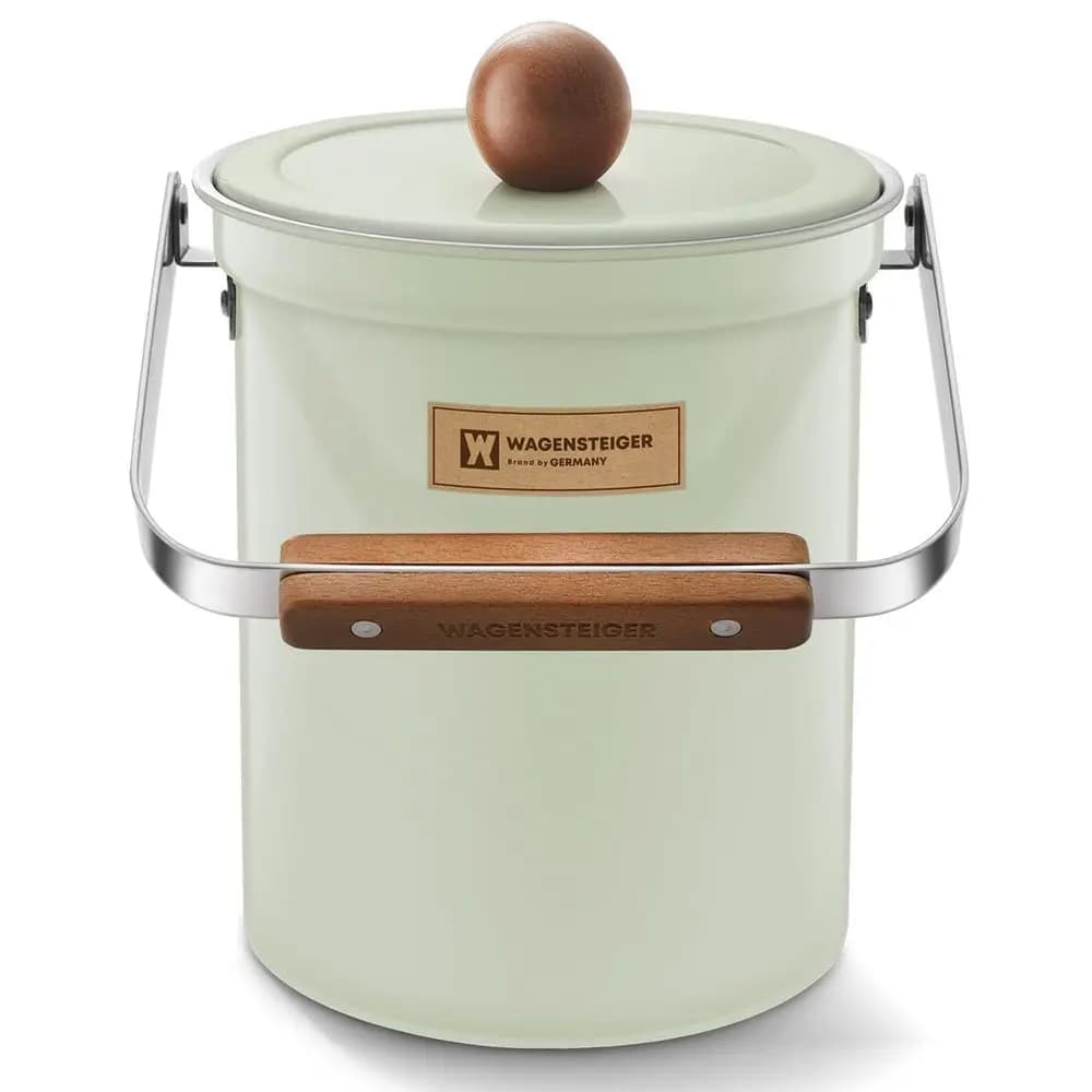Contenitore per Compost da Cucina da 3 Litri (101 Once) con Coperchio Ermetico, Bidone per Rifiuti Alimentari in Acciaio Inox SUS304 Inodore con Manico in Legno