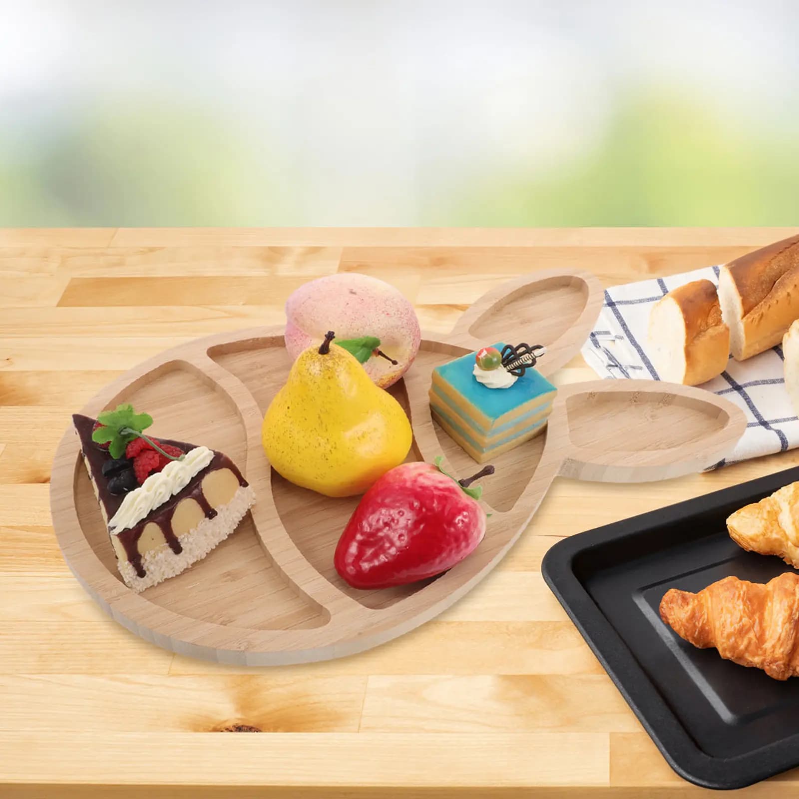 Vassoio in Legno a Forma di Coniglio, Doppia Funzione: Tagliere e Piatto per Snack, Caramelle, Biscotti, Frutta Secca, Verdure, Salumi per le Feste