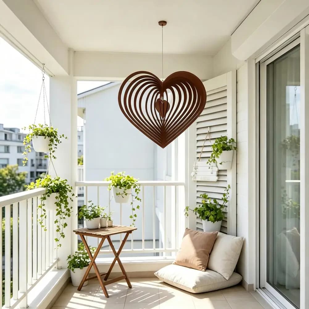 Metal Wind Spinner 3D Eight-pointed Star/Heart Garden Hanging Decor Reflective Outdoor Patio Decoration Wind Chime