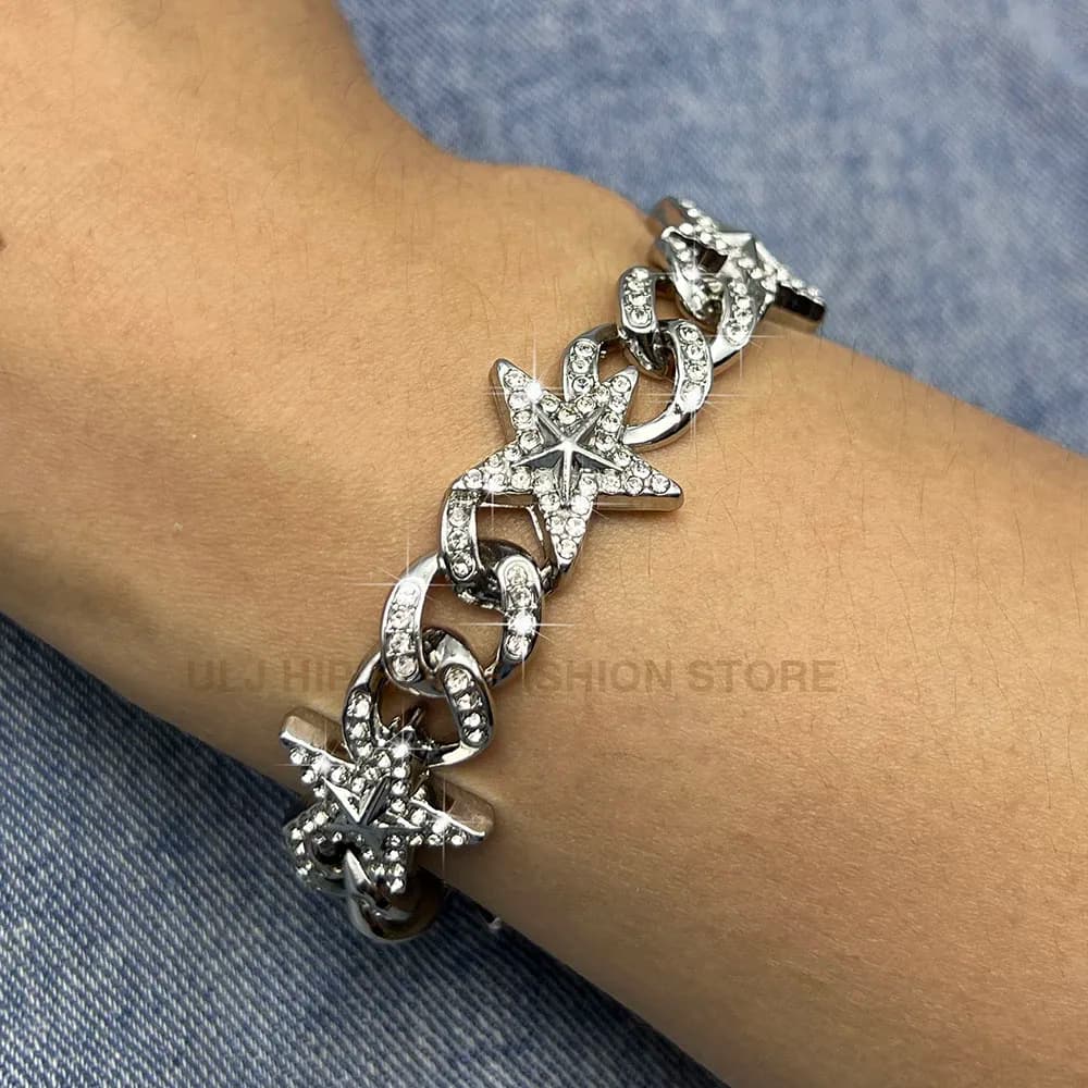Braccialetti a catena ghiacciati per donna uomo braccialetto pentagramma hip-hop con strass rosa bling gioielli di moda