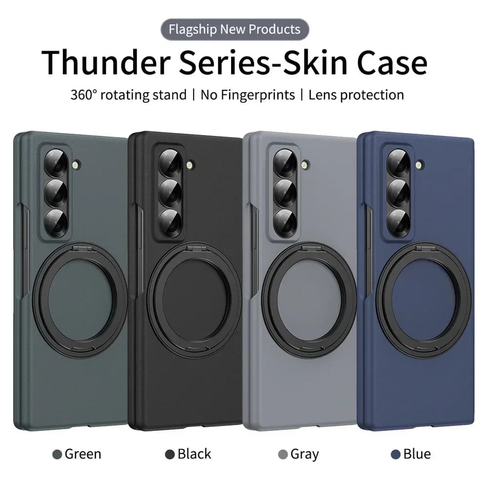 Luxury Rotatable Magnetic Ring Holder Protective Case for Samsung Z Fold 7 Fold7 6 5 Cover Built-in Glass Screen Protector Funda