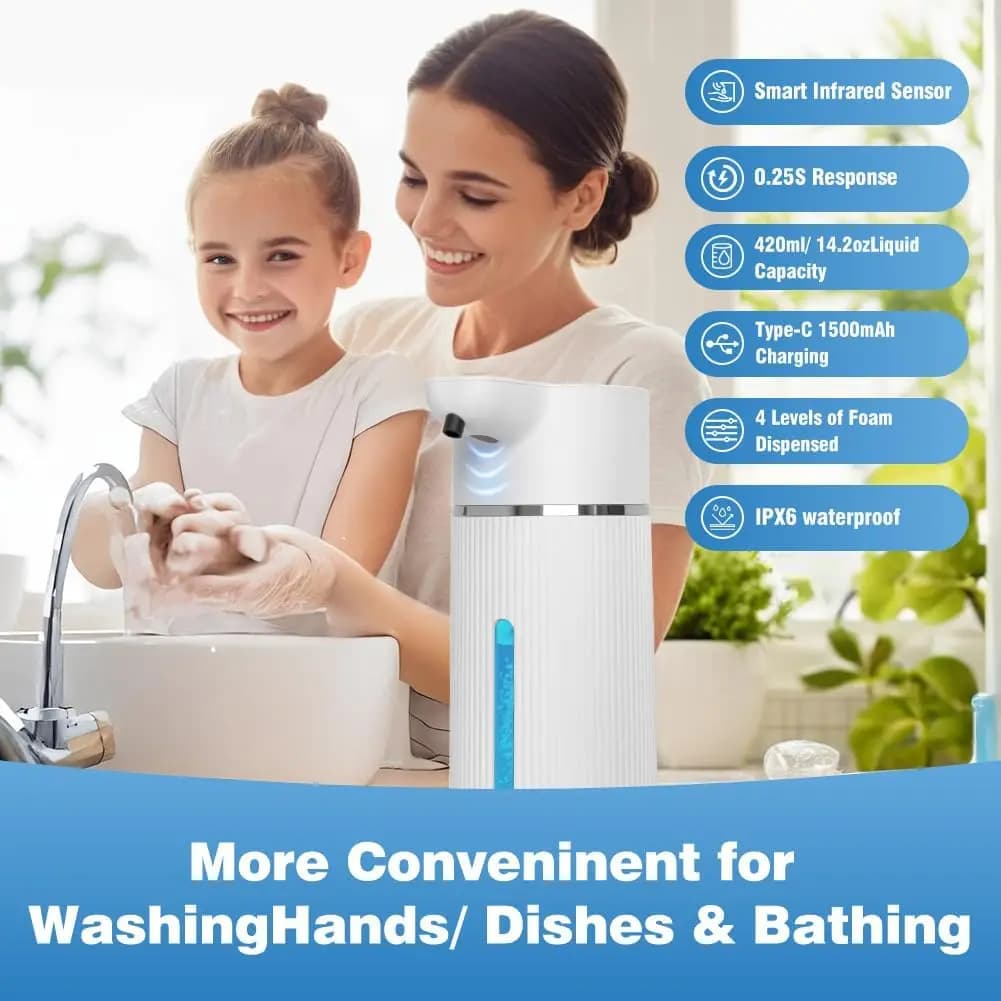 Dispenser di sapone elettrico Display con schermo Macchina automatica per disinfettante per le mani Dispenser automatico di sensori per lavaggio a parete