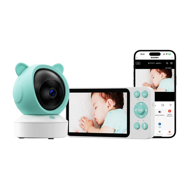 Graffiti baby monitor rilevamento del pianto citofono vocale visione notturna a infrarossi APP mobile monitoraggio remoto telecamera di sicurezza gimbal da 5 "