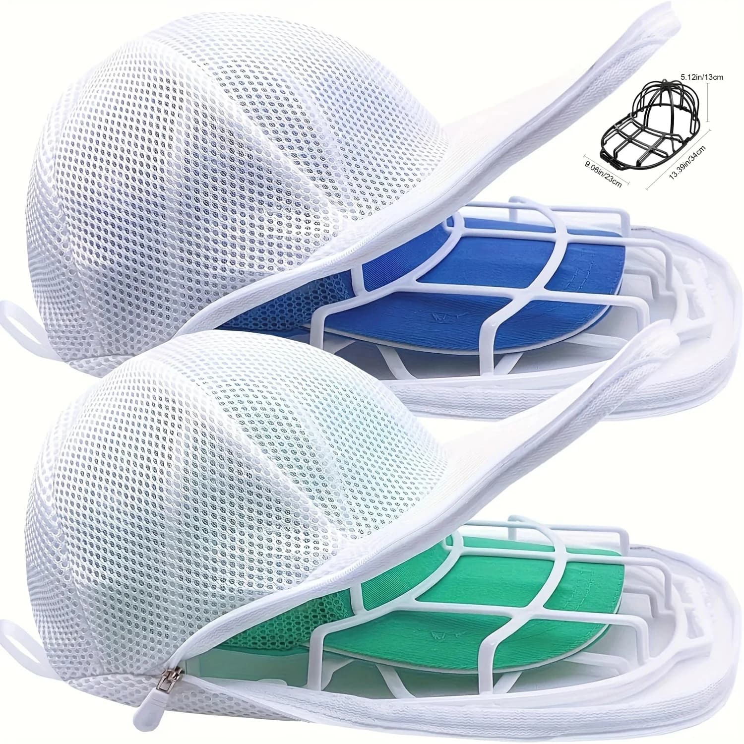 Gabbia di lavaggio per cappelli migliorata per lavatrice, lavacappelli per berretti da baseball con sacchetto a rete, protezione e modellatore per cappelli per gli amanti dei cappelli