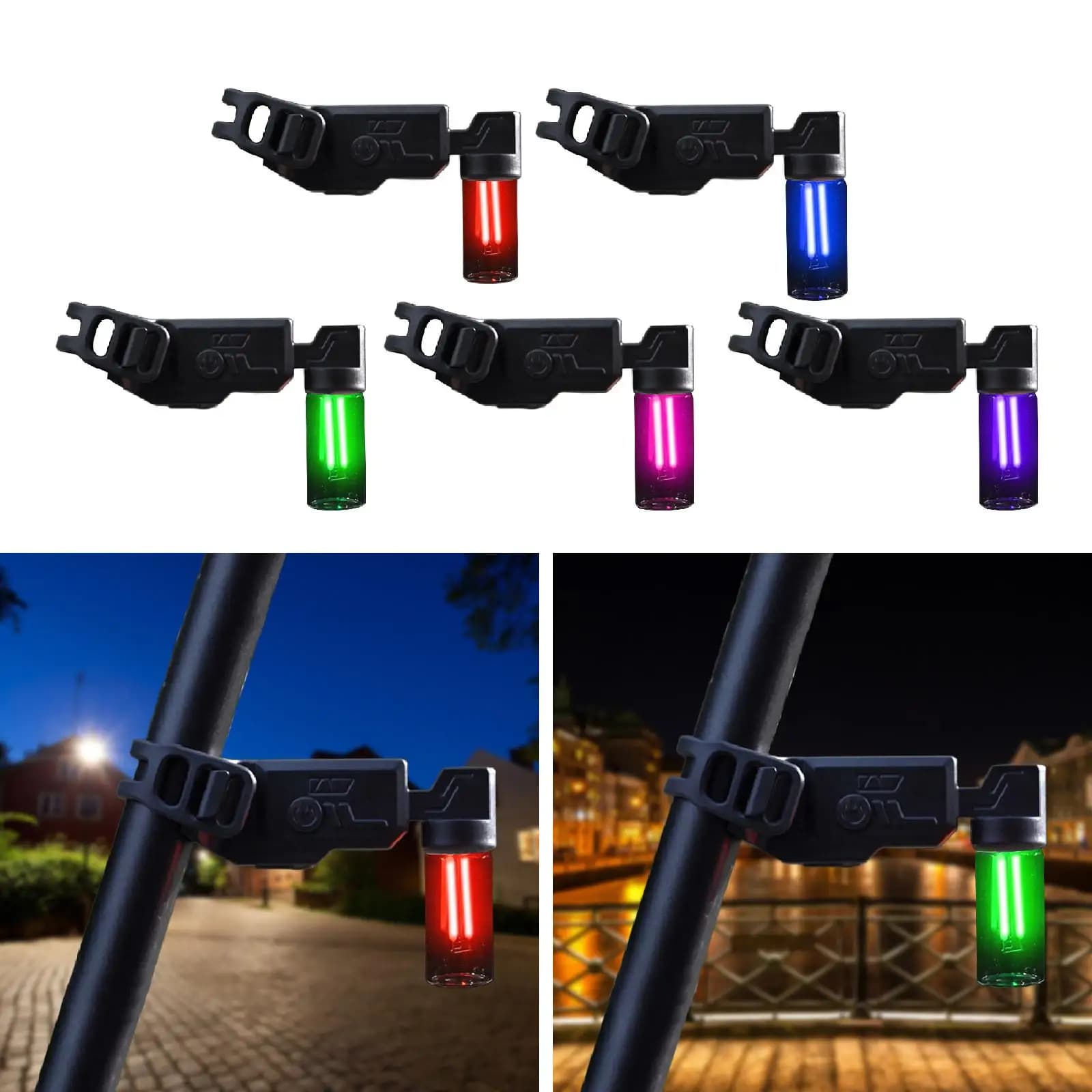 Luce Posteriore per Bicicletta con Segnalazione e Cinghia di Fissaggio, Lampada di Avvertimento Notturna per Ciclismo e Viaggi