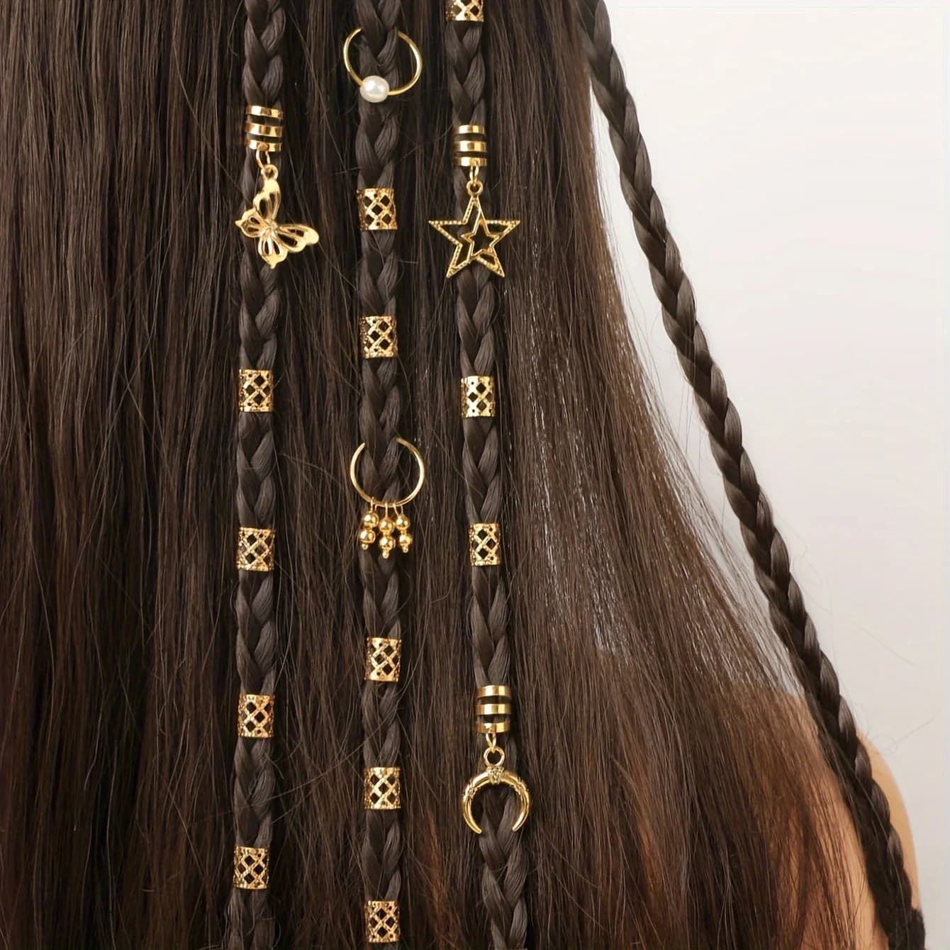 Set di 25 Anelli per Capelli Stile Antico a Forma di Stella, Anelli Cavi per Dreadlock, Set di Orecchini a Clip, Kit Fai-da-Te