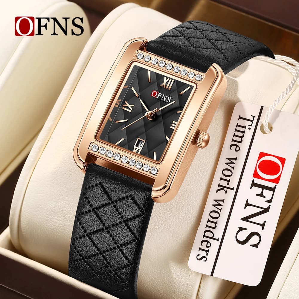 OFNS 1557 Women's quartz watch with diamond pattern Stainless steel bracelet Waterproof calendar with women's watch with diamond set