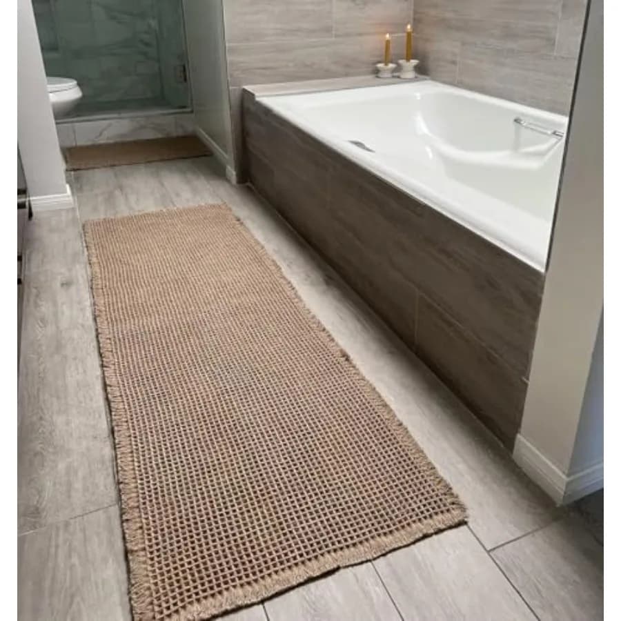 Tappetino da Bagno Effetto Waffle Super Assorbente Antiscivolo, Lavabile in Lavatrice, con Nappe e Base in Gomma