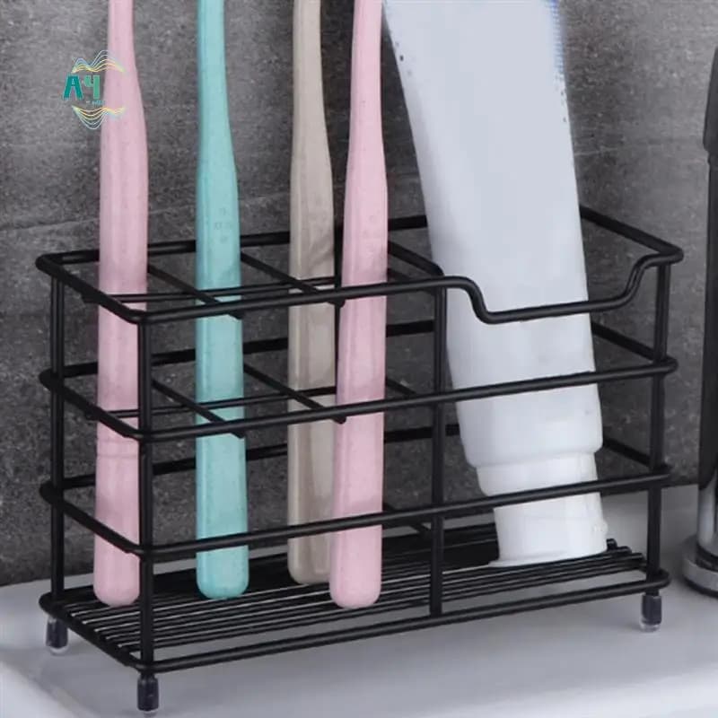 A40Z-Portaspazzolino per dentifricio per bagno, portaspazzolino nero con slot per bagni in acciaio inossidabile