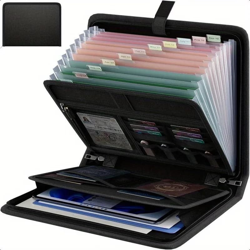 Organizzatore di documenti con cerniera impermeabile, custodia impermeabile con cerniera a 26 scomparti con etichette, organizzatore di file per archiviazione di documenti