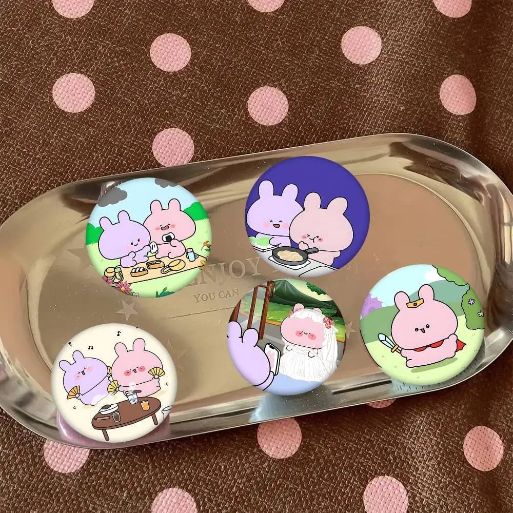 1 pz. Spilla/Badge in stile cartone animato Asamimichaan Asleep Asamimi, decorazione rotonda smaltata per zaino e accessori