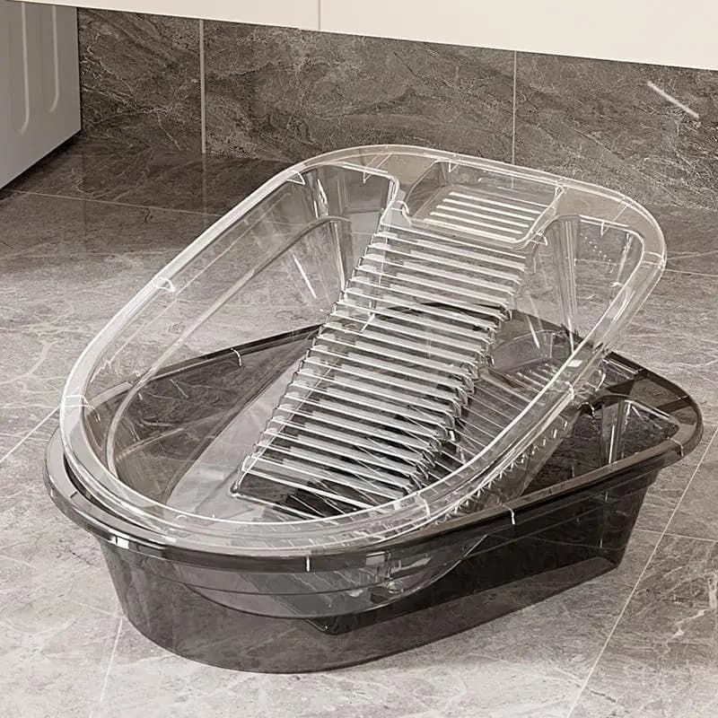 Transparent Cat Litter Box Anti-Splashing Detachable Sifter High Side No Mess for Indoor Cats Small House Use