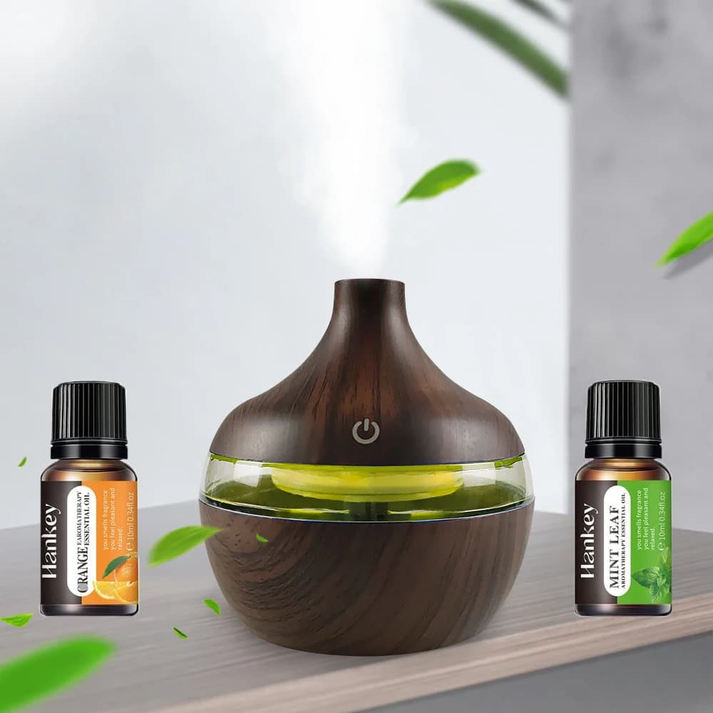Set regalo umidificatore in legno premium Diffusore USB da 300 ml con 2 oli essenziali rilassanti - Perfetto per camera da letto, ufficio, scuola materna
