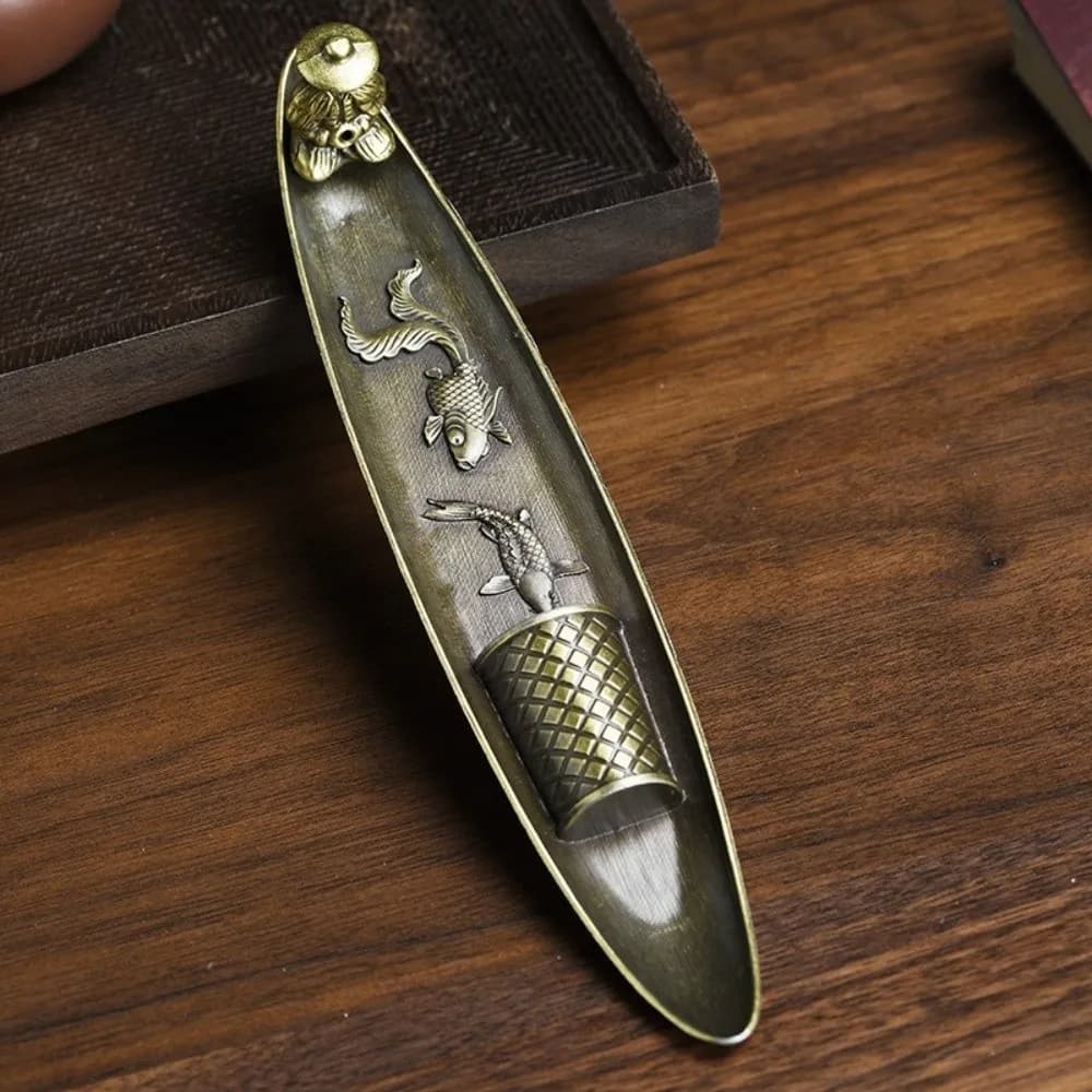 Boat Shape Incense Holder Old Men Fishing Traditional Incense Censer Sturdy Metal Incense Stick Burner Home Office Decor