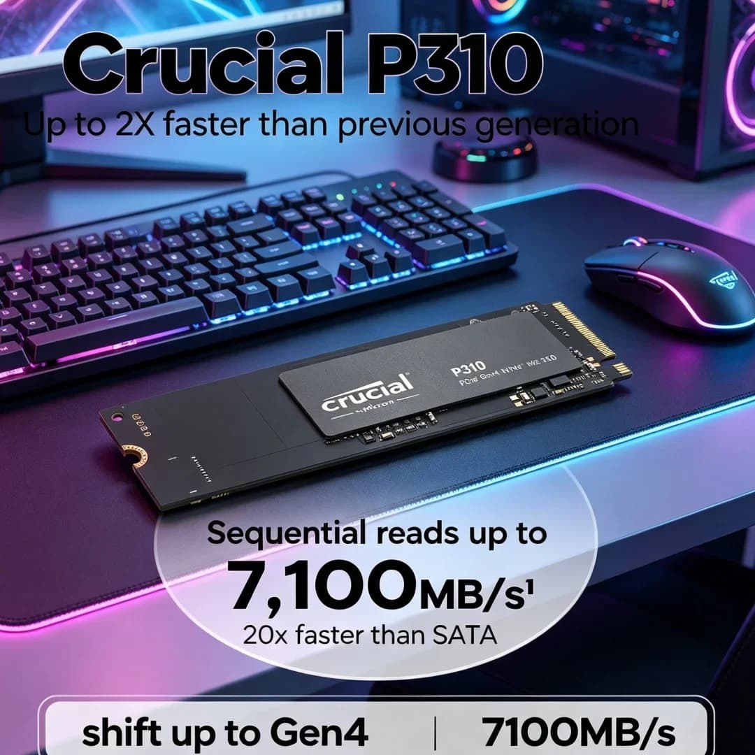 Top Grade Crucial P310 2280 NVMe M.2 SSD PCIe Gen4 3D NAND Up to 7100MB/s Internal PC Solid State Drive Original OEM PACKAGE