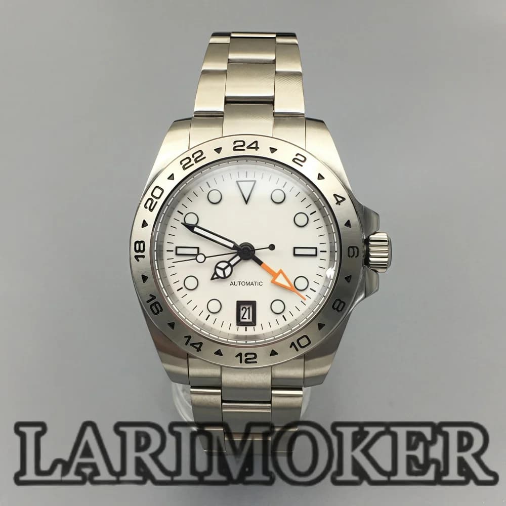 LARIMOKER 40mm NH34 Automatic GMT Watch Men Stainless Steel Case Sapphire Crystal Date Display 6 O'Clock 100M Water Resistant