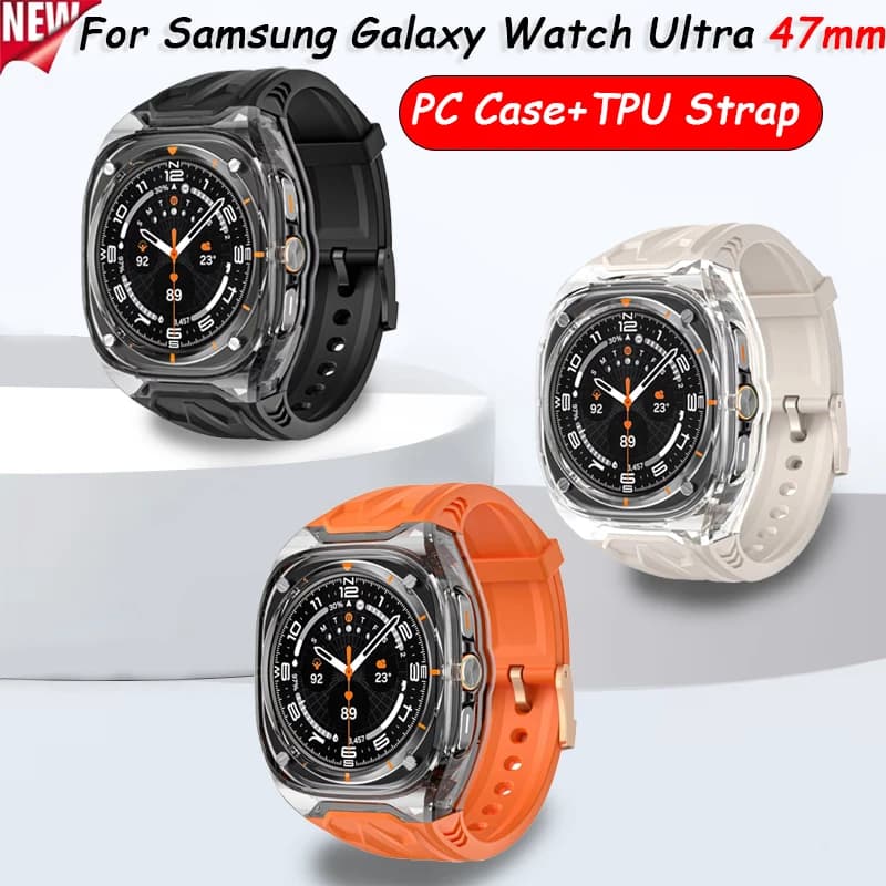 Custodia per PC + cinturino integrato in TPU per Samsung Galaxy Watch Ultra 2025 47mm cinturino anticaduta Galaxy Watch 7 Ultra 47mm braccialetto in silicone