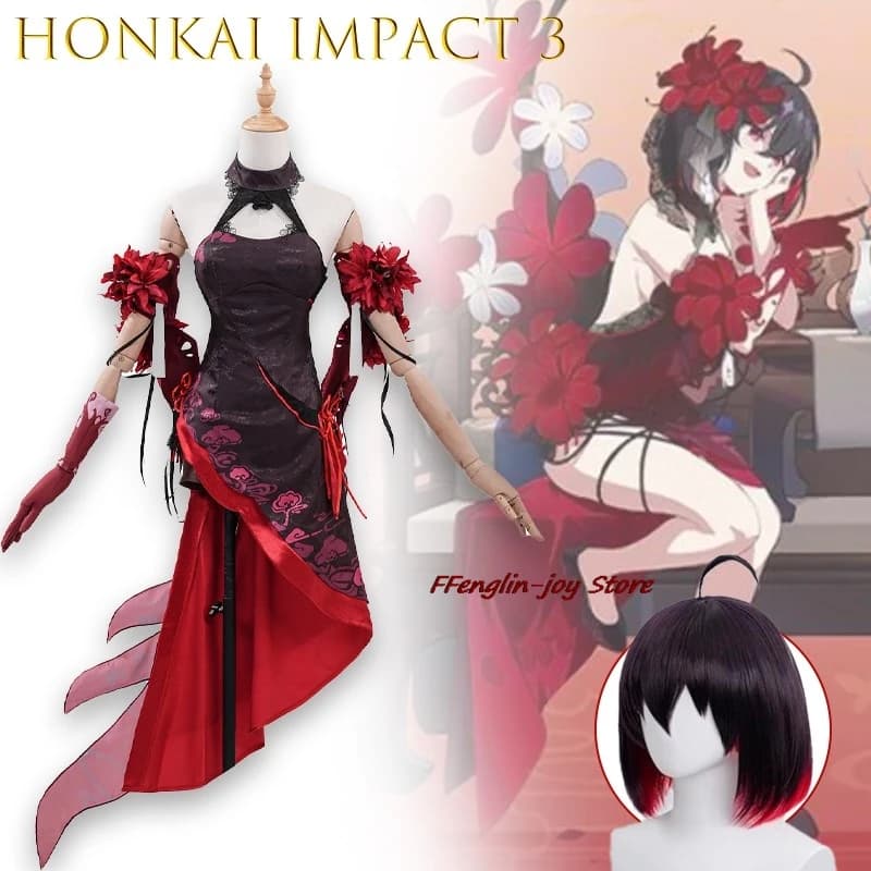 Mascara Defraz Honkai Impact 3rd XuanYan Cosplay Costume Black XuanYan Cheongsam Full Set Cosplay Dress Halloween Christmas