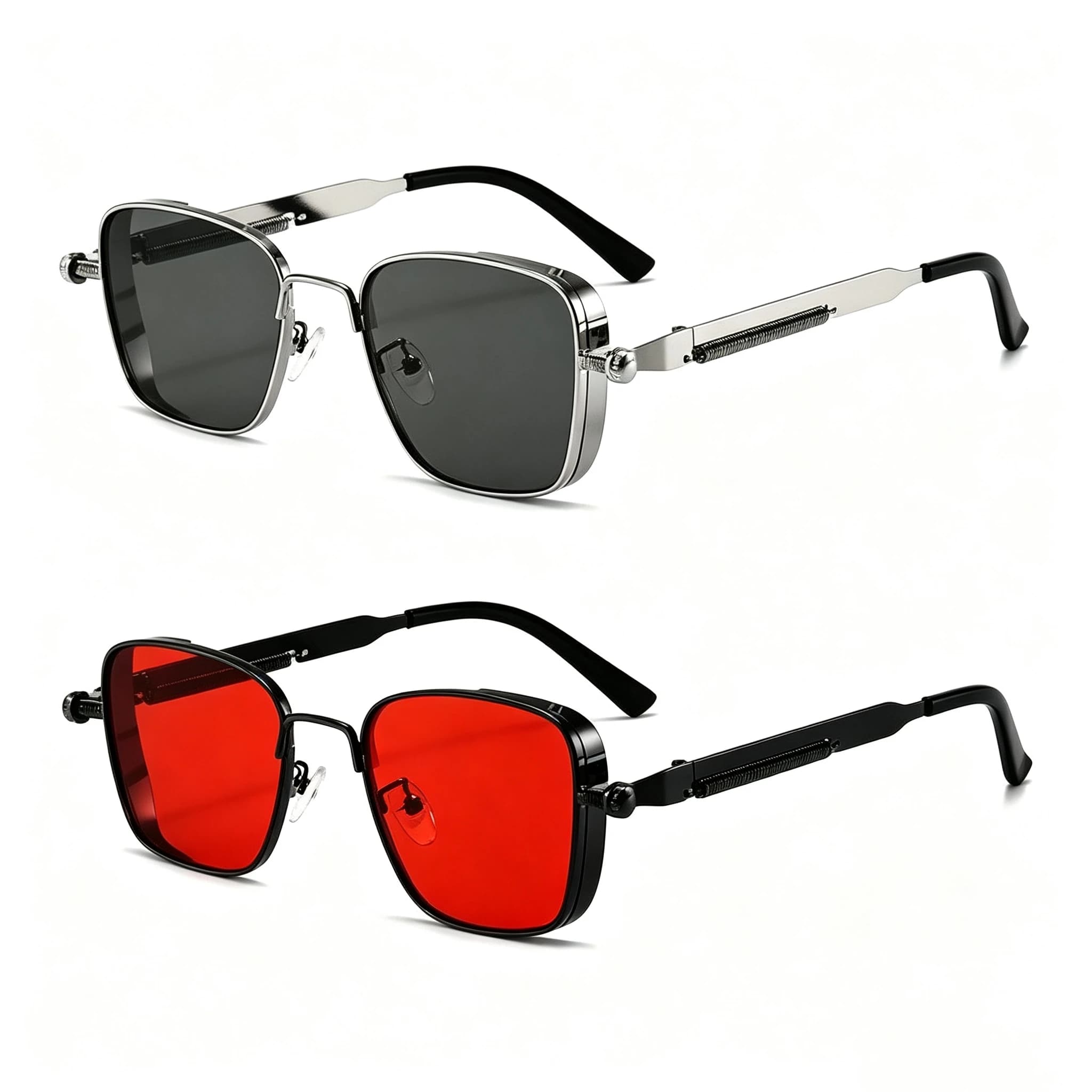 Polarized Sunglasses for Men Anti-UV Driving Glasses Fashion Metal Punk Style Sunglasses with Spring Hinges Women Eyepiece