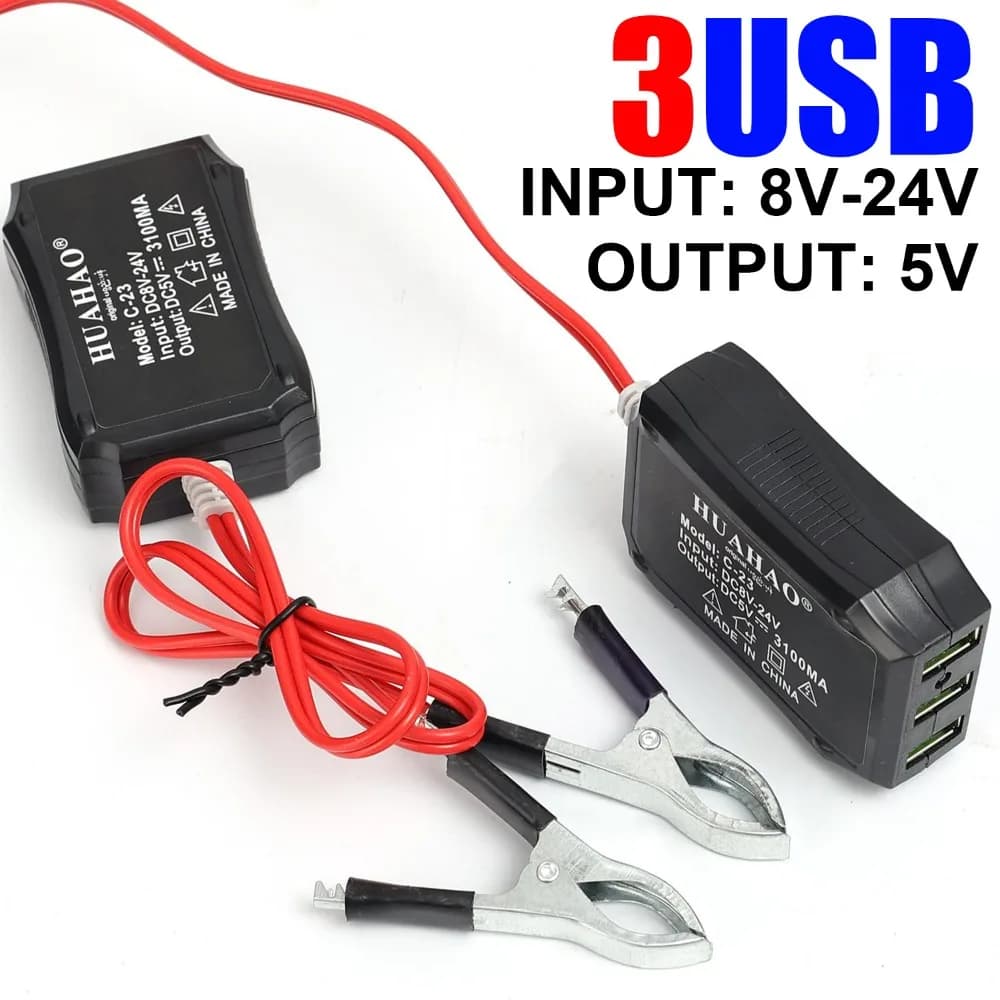 Adattatore di ricarica USB per moto, 3 porte, alimentatore per cellulare, 8-24V, convertitore batteria ad alta efficienza, per e-bike, auto e viaggi