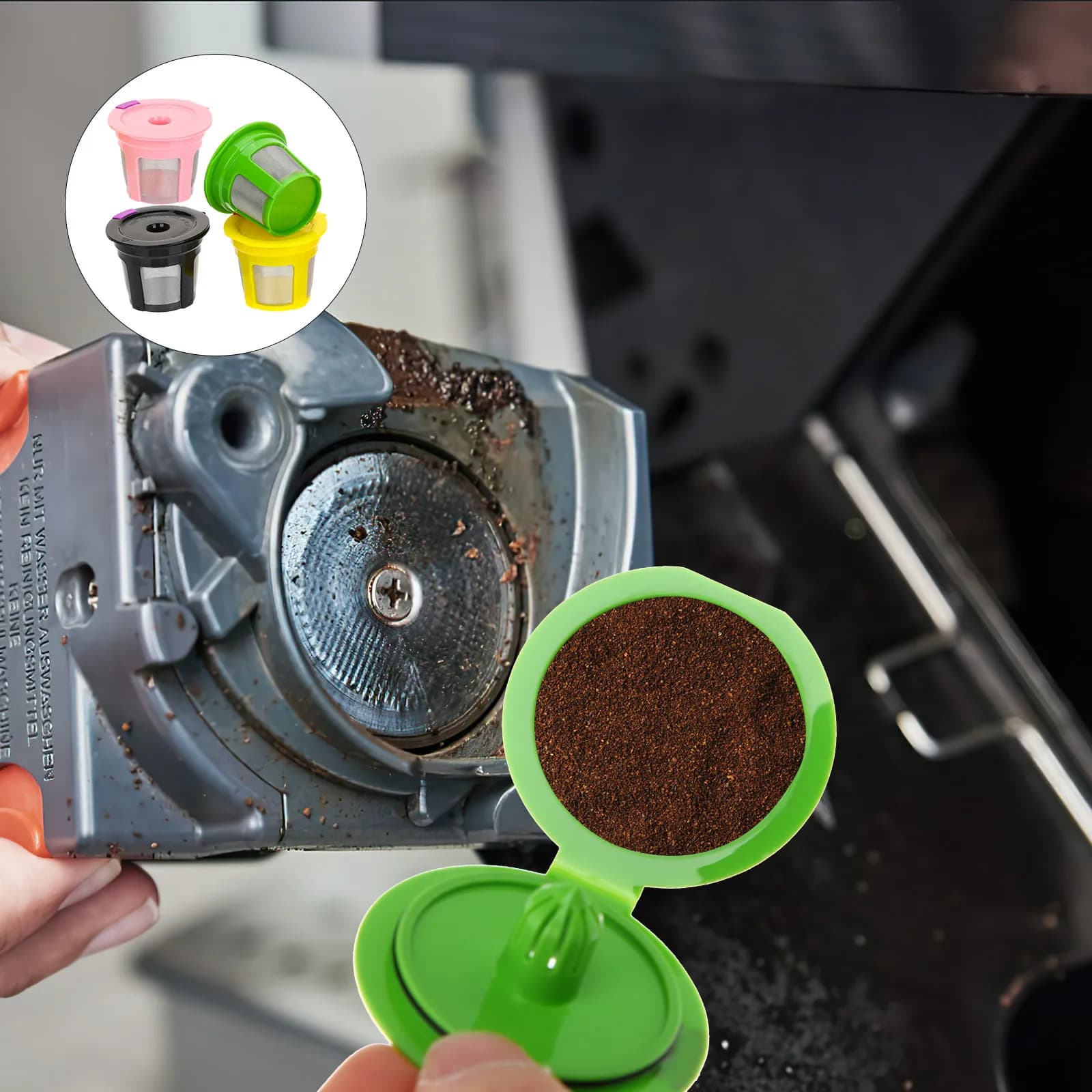4Pcs Reusable Coffee Machine Filters Plastic Coffee Filter Cups Espresso Maker Filter Basket Leakproof Mesh Design Easy Clean