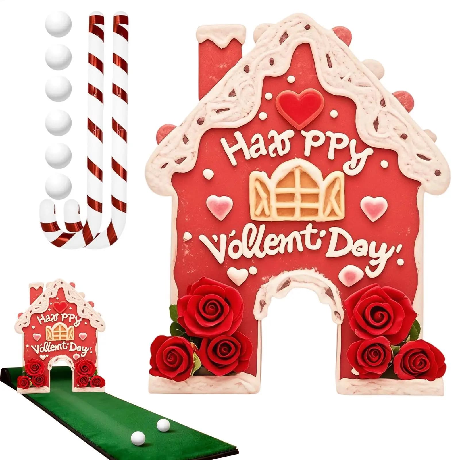 Set da Golf in Miniatura a Tema Pan di Zenzero per San Valentino, Gioco per Famiglie con Mazze e Palline a Forma di Bastoncino di Zucchero per Uso Interno