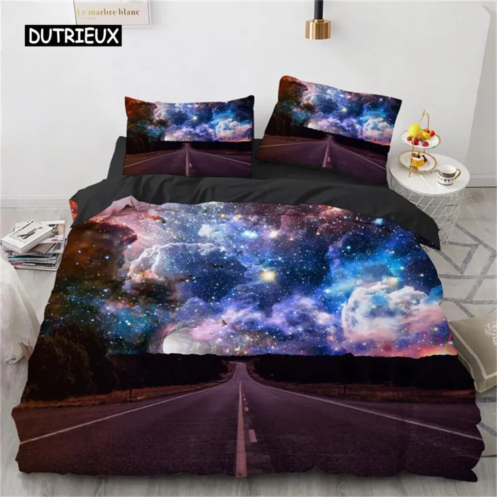 Copripiumino Fantasy Galaxy, misura Twin King Size, per adolescenti, bambini, ragazzi, set di biancheria da letto con cielo stellato, copripiumino in microfibra, tema spazio esterno, per camera da letto