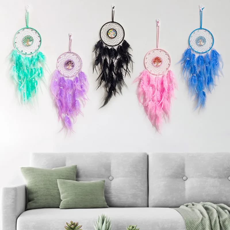Dream Catcher Ornaments for Bedroom Crystal Stones Tree of Life Dreamcatcher Wall Hanging Interior Home Room Decoration Gifts