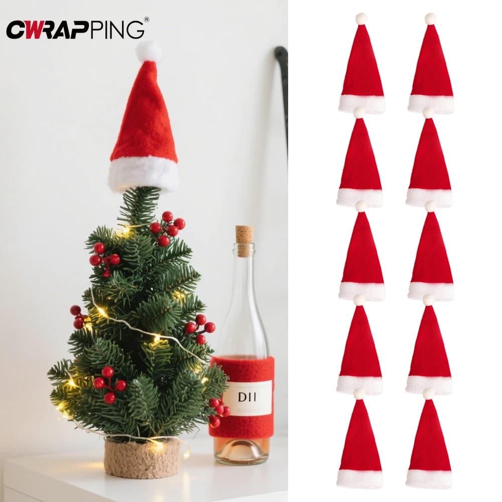 Mini cappelli di Babbo Natale Bottiglia di vino Tappi lecca-lecca Ornamenti per l'albero Decorazioni per auto Tavolo da pranzo Decorazioni per le vacanze Celebrazioni di feste a casa