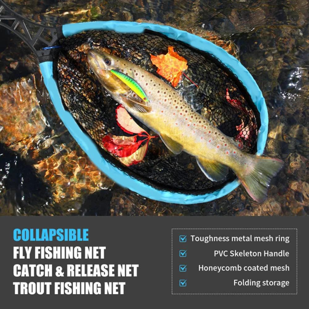 Rete da pesca per appassionati di pesca a mosca Design compatto e pieghevole con impugnatura robusta e caratteristiche in rete traspirante