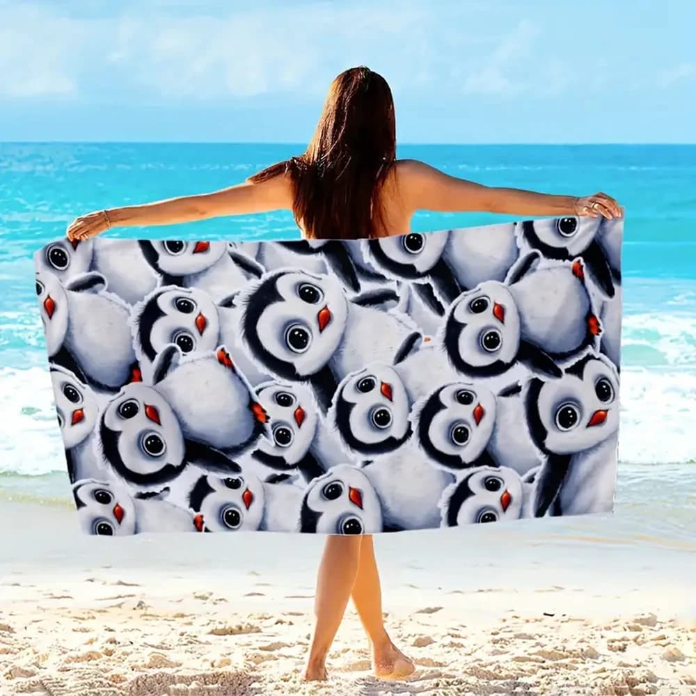 Asciugamano da spiaggia con motivo pinguino, stampa digitale sottile in microfibra anti-sabbia ad asciugatura rapida leggero per il regalo della palestra di viaggio di yoga