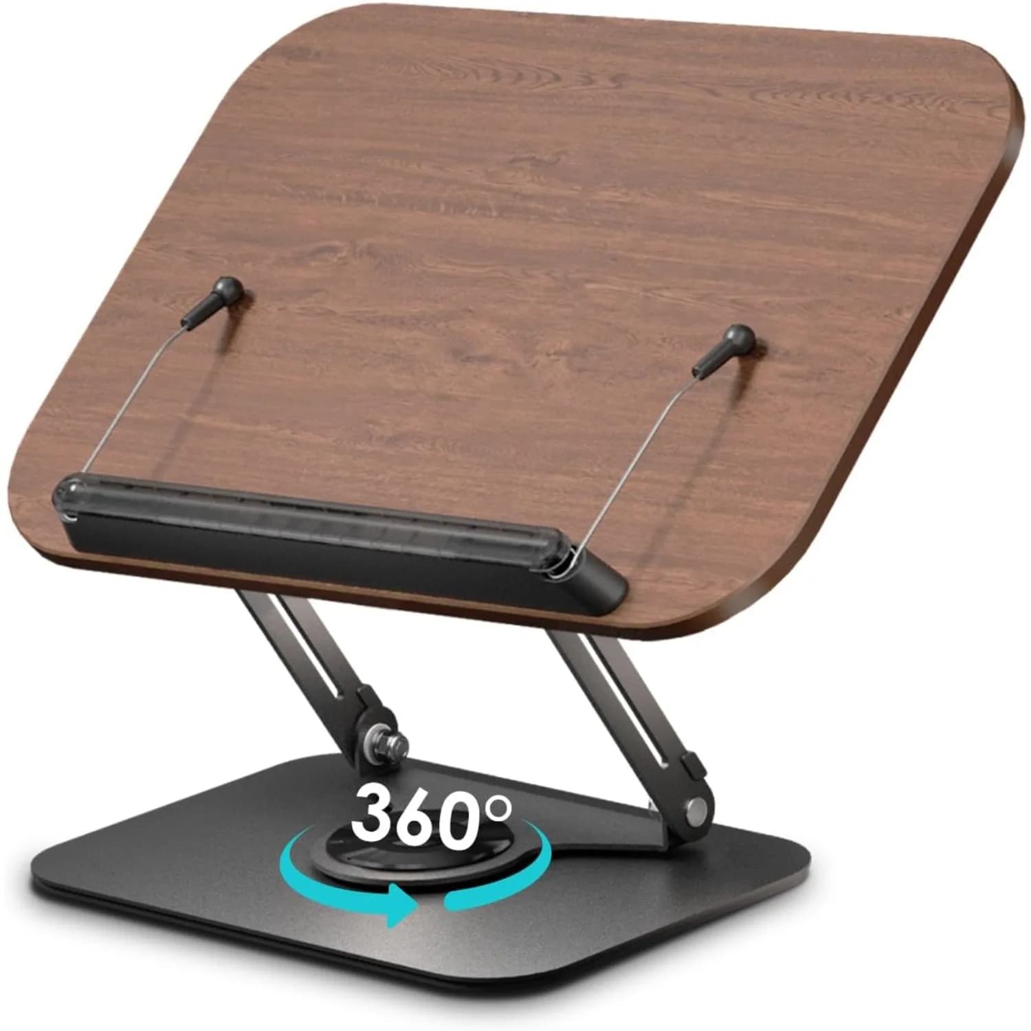 Supporto per libri pieghevole girevole multifunzionale a 360 gradi Supporto da lettura regolabile in lega di alluminio con clip a molla per laptop
