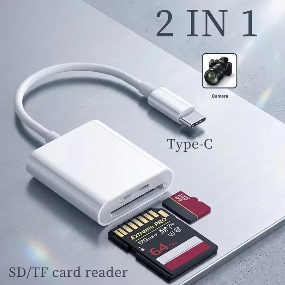 2-in-1 SD / TF Card Reader Adapter USB-C to SD/TF Dual slot plug And Play memory card reader, suitable for iphone Samsung Xiaomi