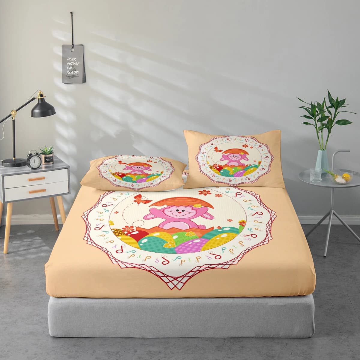 Set di lenzuola con stampa di conigli rosa, proteggi materasso e federa combinati, set di lenzuola stampate ad alta definizione include 1 lenzuolo + 1 o 2 federe (1 federa per 60*100cm e 72*132cm, il resto delle misure ha 2 federe). Adatto per Camera da Letto e Stanza degli Ospiti, Biancheria da Letto in Poliestere Ultra Morbido, Lavabile in Lavatrice, Utilizzabile in Tutte le Stagioni