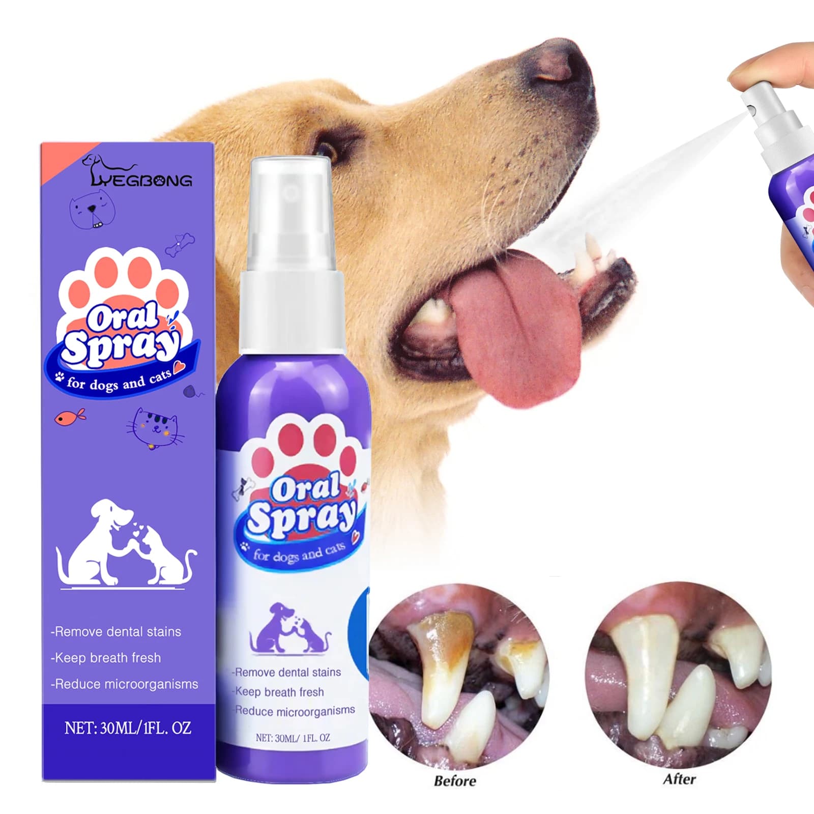 Home Animal Tooth Cleaning Spray, Eliminate Bad Food, Macchie, Plate and Tartarus, Whitening, Deodorant, Oral Care for Dogs and Cats, Refreshing