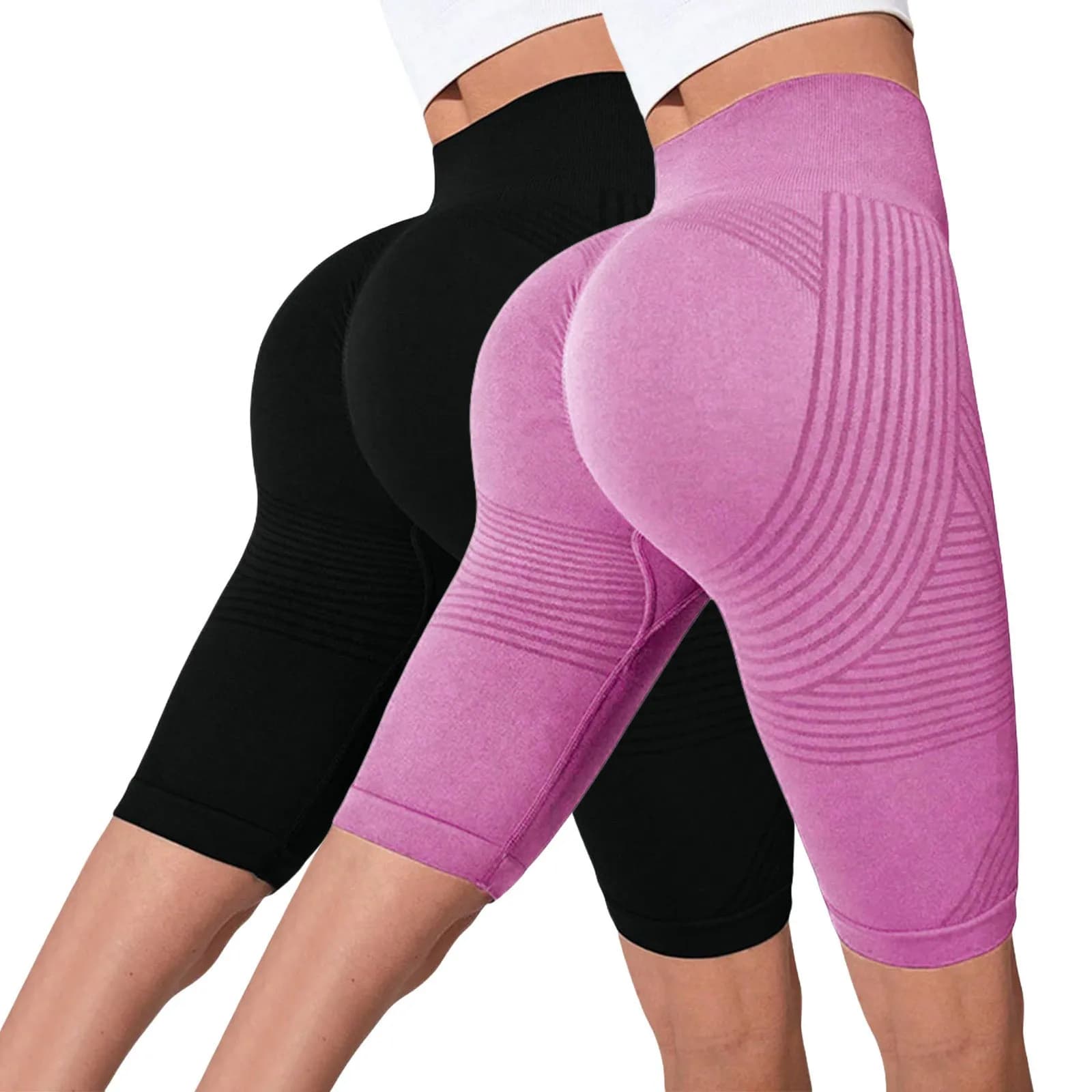 Confezione da 2 pantaloni fitness senza cuciture, molto venduti in Europa e America, che sollevano i glutei, e pantaloncini yoga a vita alta che modellano la pancia e i glutei.