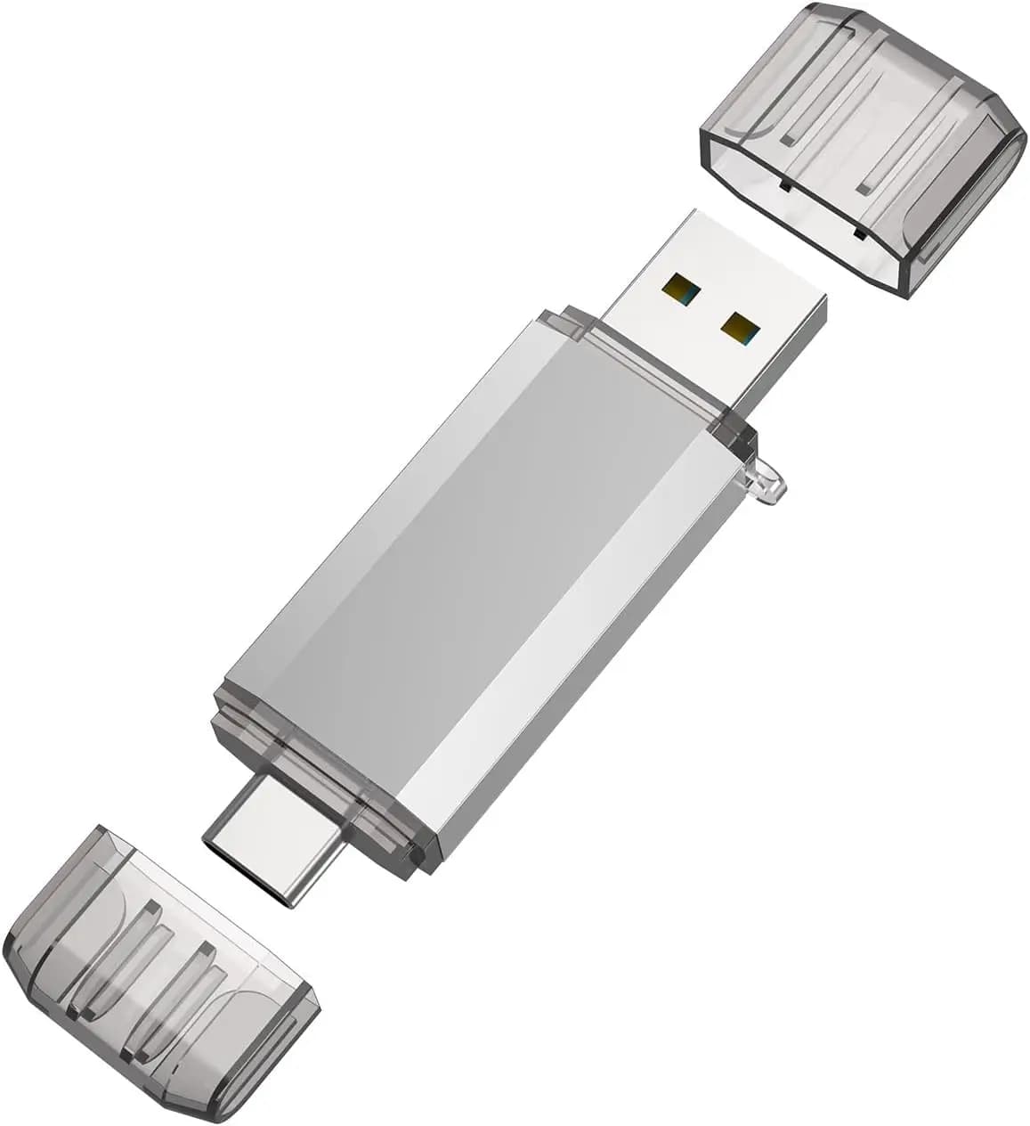 Chiavetta USB C 2-in-1 da 32GB, USB 3.0 Type C OTG con Portachiavi per Smartphone, MacBook, Computer, Tablet (Argento)