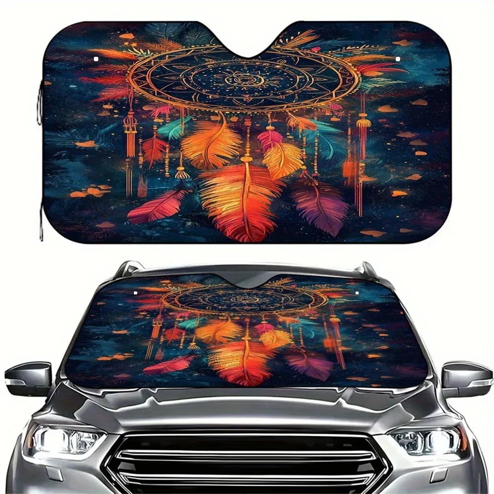 1pc Dreamcatcher Dreamscape Windshield Sunshade Compatible For SUVs/Trucks - UV Protection & Heat Reflective Car Cover, Foldable