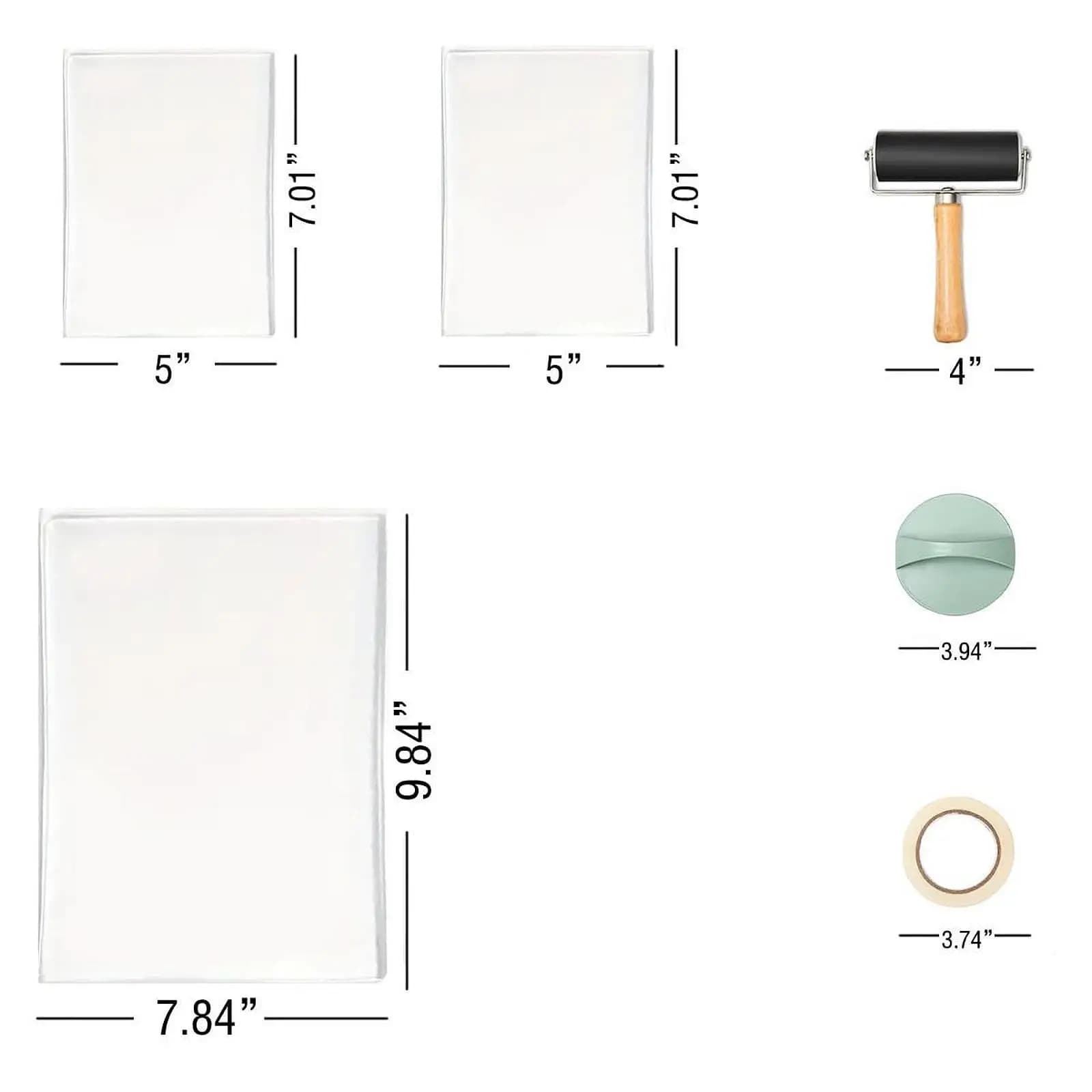 Gel Printing Plate Kit,Washable Multifunctional,with Roller Brush,Printmaking Tool,Reusable DIY for Scrapbooking,Home Decoration