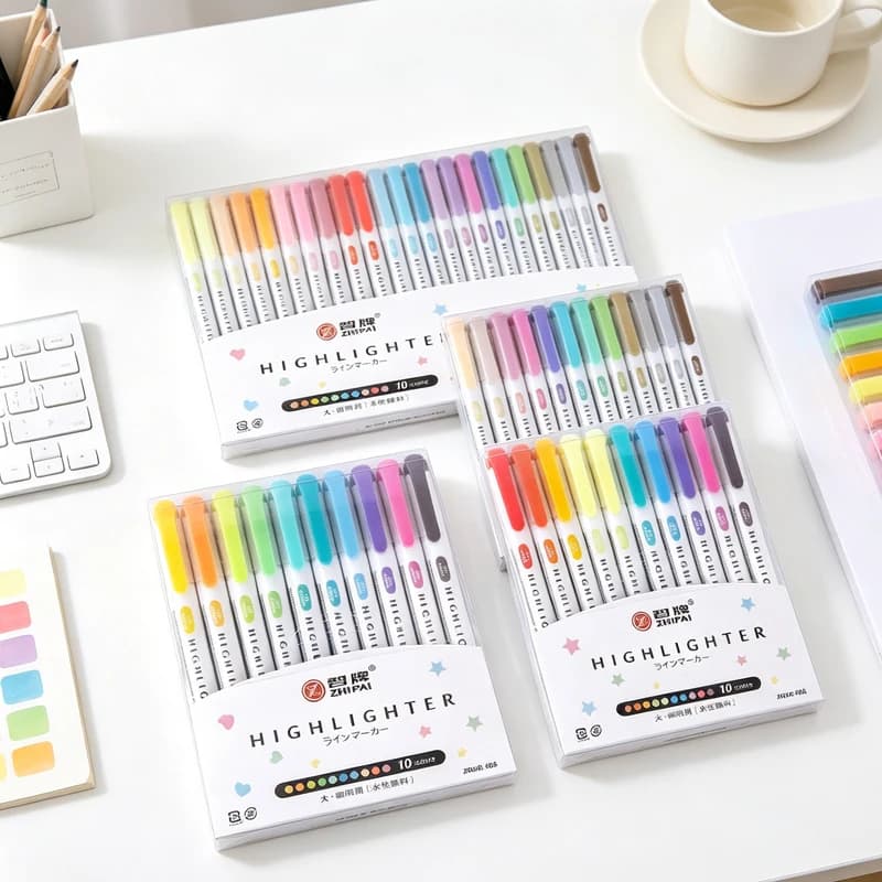 6/10/25 Colors Double Tibs Highlighter Pen Set Kawaii Marker Candy Colored Markers School Stationery Highlighters Cute Pens