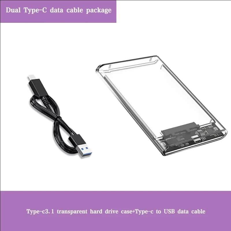 Transparent HDD Case 2.5 Inch SSD SATA USB 3.0 Type-C 3.1 Adapter Portable External Hard Drive Box No Tools