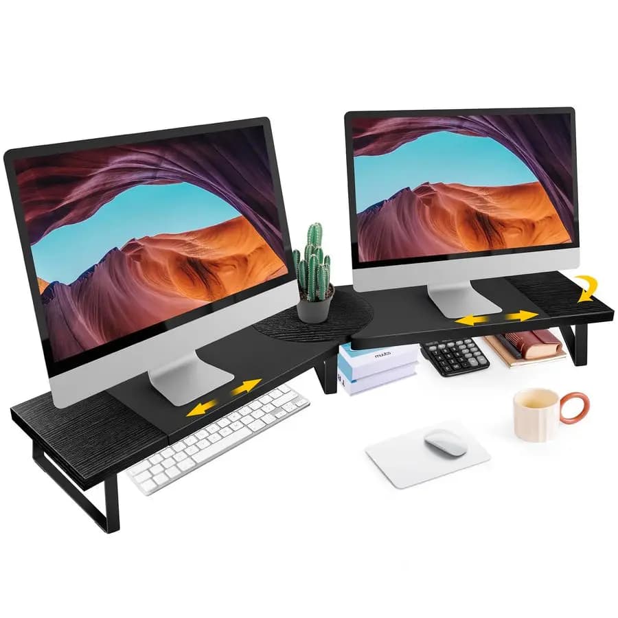 Stand for Desk Large Adjustable Length and Angle Riser for 2 Monitors, Double Computer Desktop Organizer, Shelf for TV, Laptop,