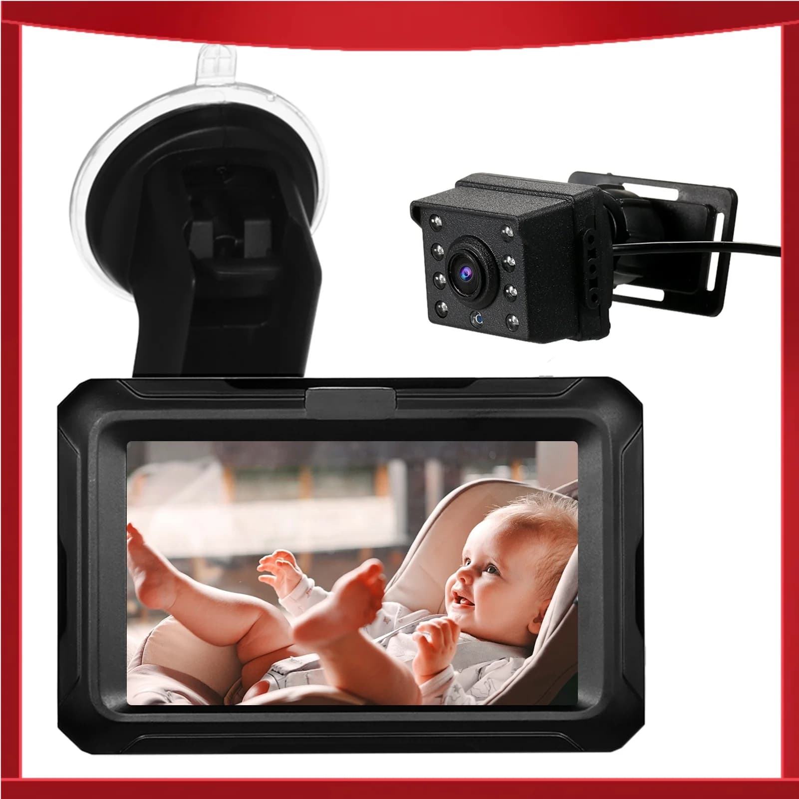Monitor Retrovisore Regolabile con Ampio Angolo di Visione, Schermo IPS da 4,3'', Specchietto per Auto per Bambini, Neonati e Animali Domestici con Funzione Visione Notturna