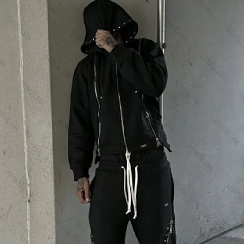 Felpa con cappuccio con cerniera comoda e versatile pop alla moda streetwear autunno e inverno felpa con cappuccio stile hip-hop rock punk gotico