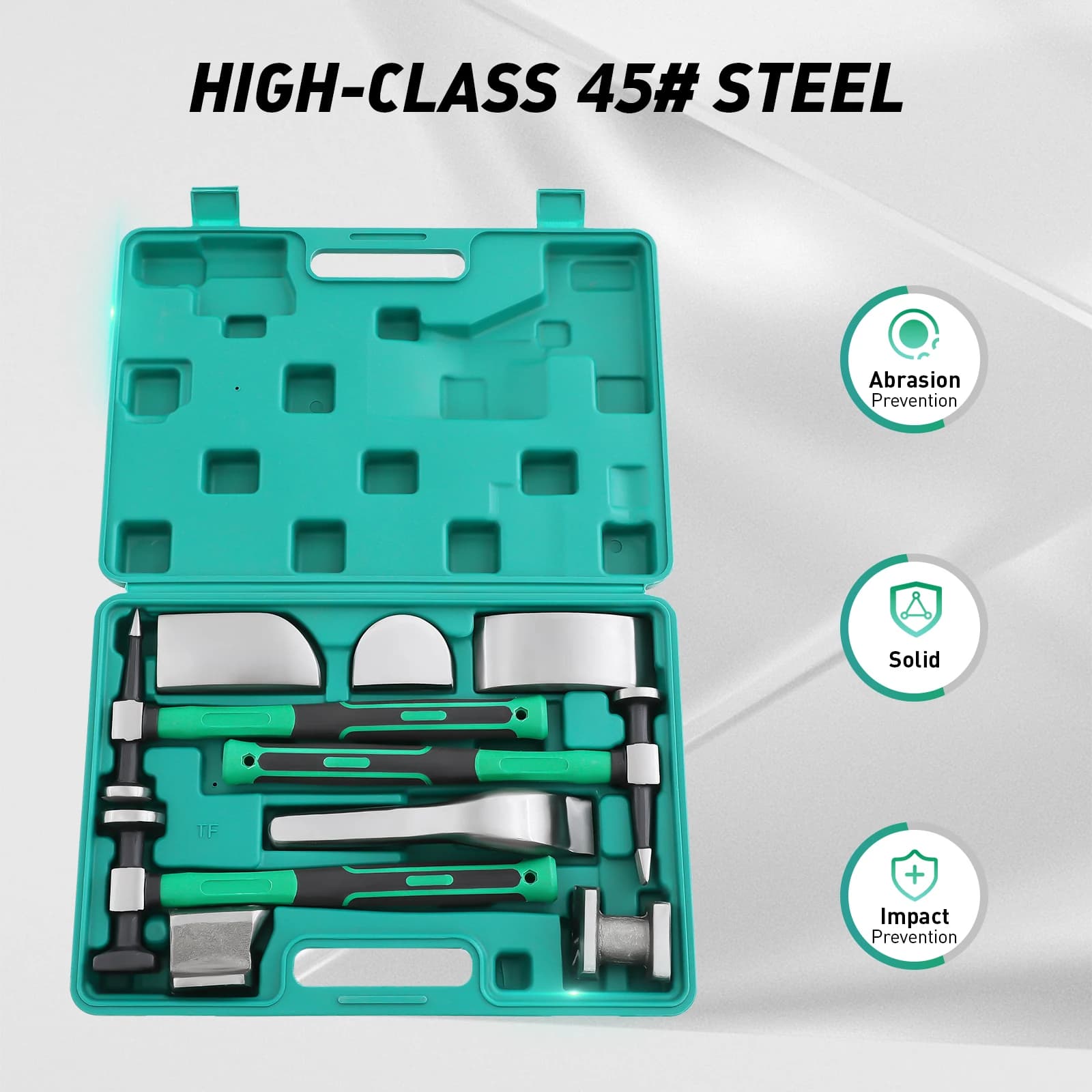 Kit of tools for repair of the auto body shop from 9 pieces, kit of repair of cuffs in sheet metal, set of tools for removal of manual bruises