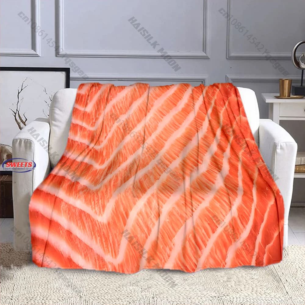 Divertente coperta con texture di carne di salmone, morbida coperta in flanella accogliente per divano, letto, ufficio, per tutte le stagioni
