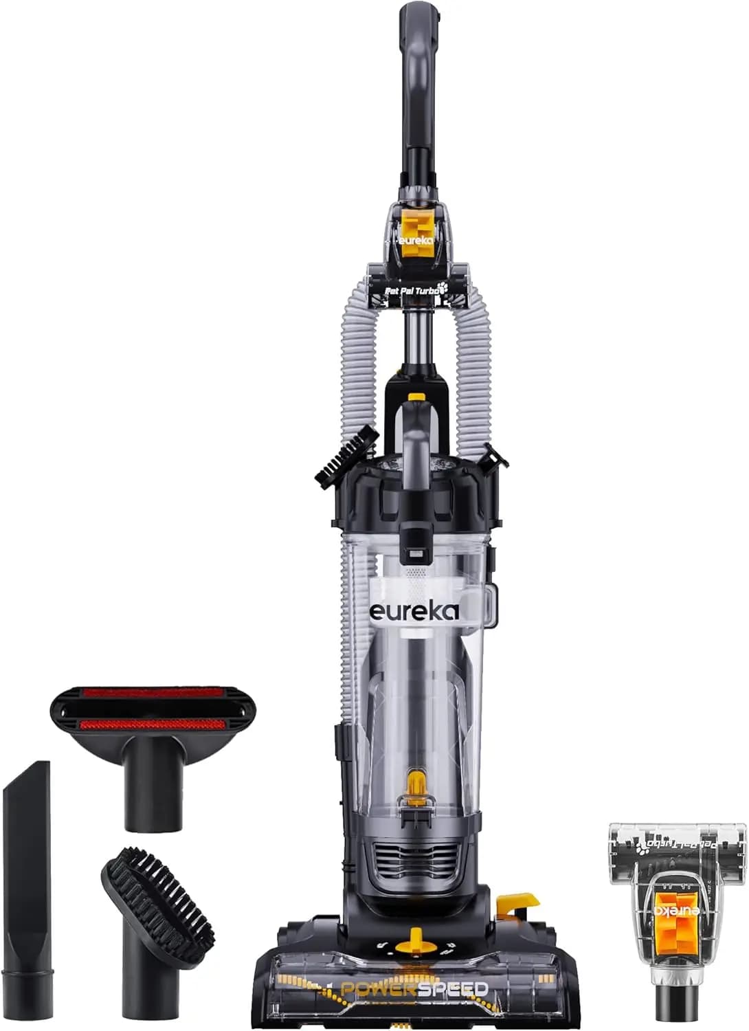 Potente aspirapolvere verticale leggero per tappeti e pavimenti duri con Pet Turbo, nero e giallo
